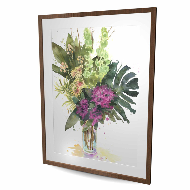Assemblage de fleurs tropicales - impression encadrée avec passe-partout vert