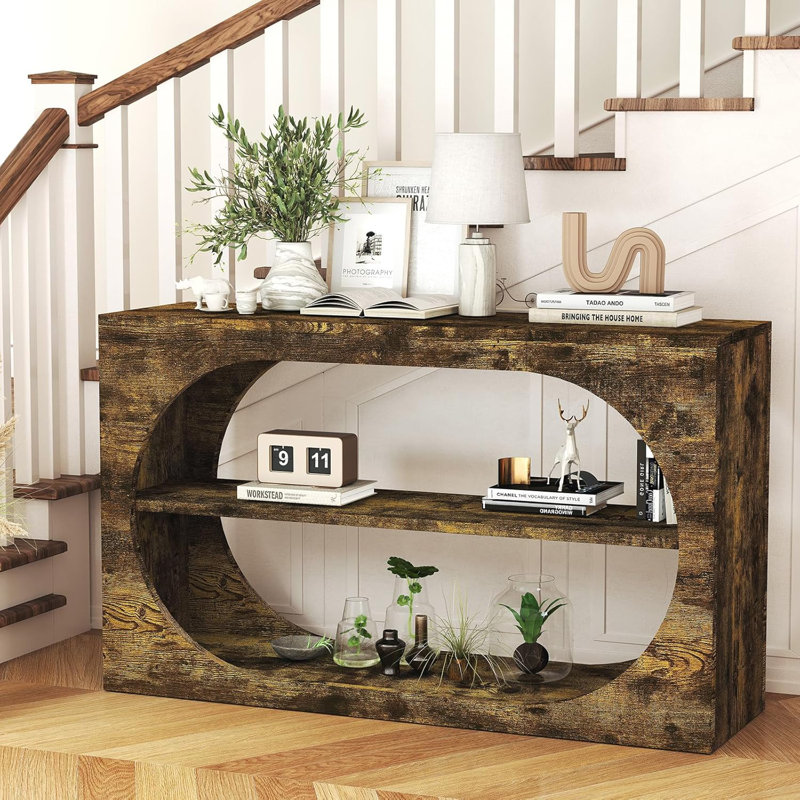 Console Table, 55-Inch Entryway Table With Storage 3-Tier Farmhouse Narrow Sofa Table Wood Foyer Table For Entryway, Hallway, Living Room, Office (Vintage Brown, 55 Inch)