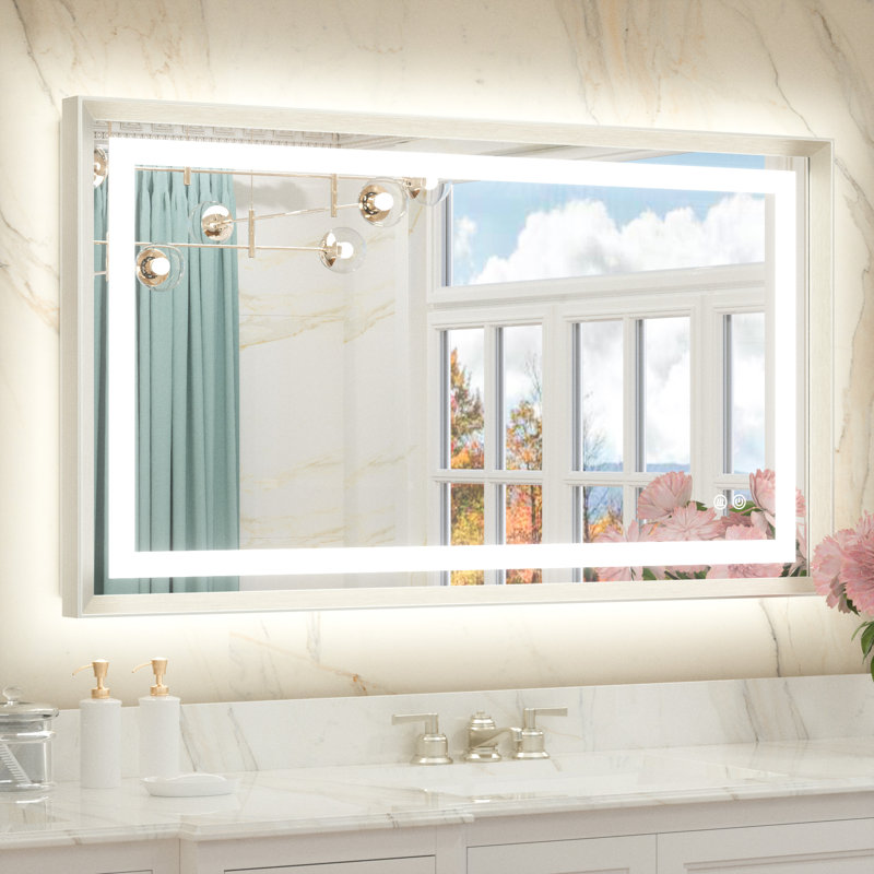 Miroir de salle de bain Dineen avec éclairage DEL avant et arrière, 40 po x 24 po, Nickel brossé