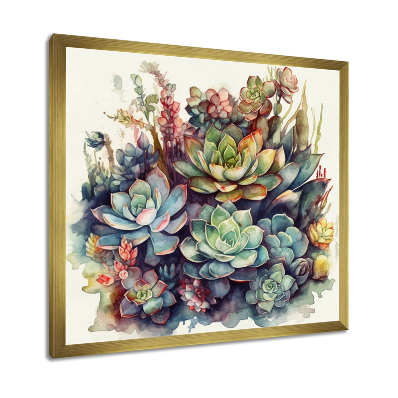 «Ryon Green Red Cactus Scenery III», reproduction sur toile, H 16 po x l 16 po, Cadre doré