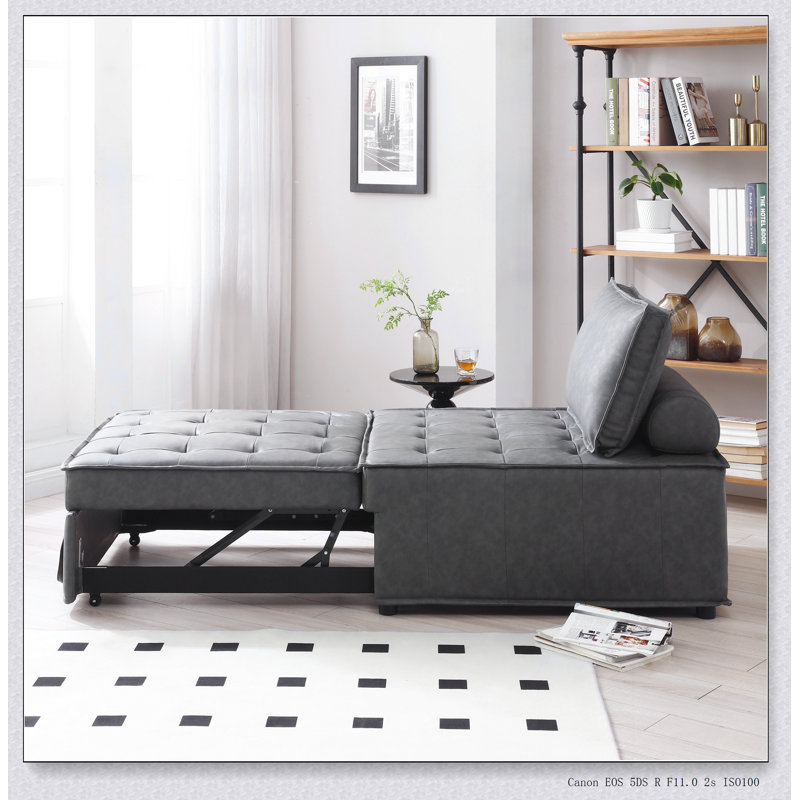 Canapé-lit polyvalent en similicuir avec repose-pieds, Similicuir brun