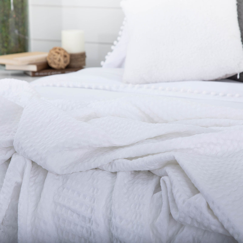 Jeté gaufré 100% coton Southshore Fine Linens, L 66 po x L 90 po, Blanc