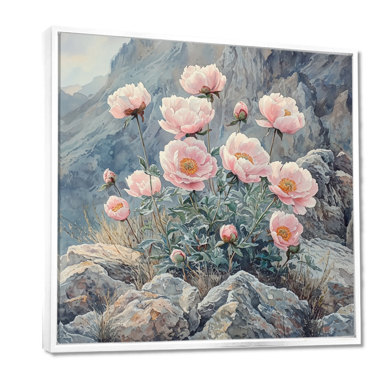 Pivoines dans le Rocky Pass I - pivoines, art mural, Impression encadrée flottante, H 30 po x l 30 po, Blanc