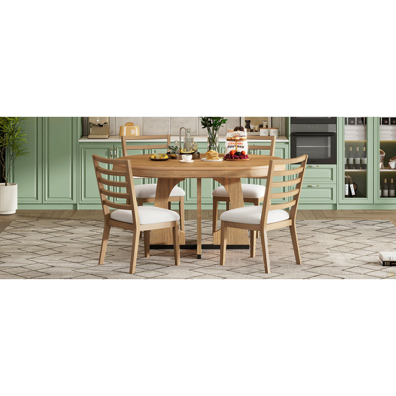Ensemble de table de salle à manger ronde pour 4 avec chaises, ensemble de table de salle à manger extensible avec rallonge amovible de 16 po, ensemble de table de salle à manger rétro 5 pièces à motif géométrique unique pour la cuisine et la salle à manger (naturel)
