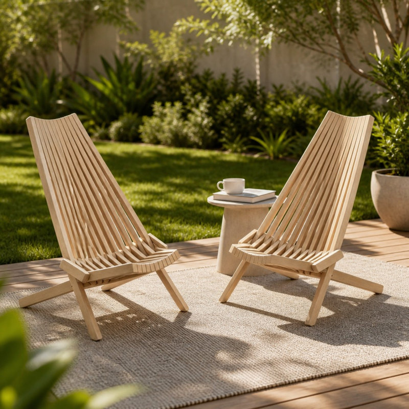 Ensemble de 2 chaises longues pliantes, Beige