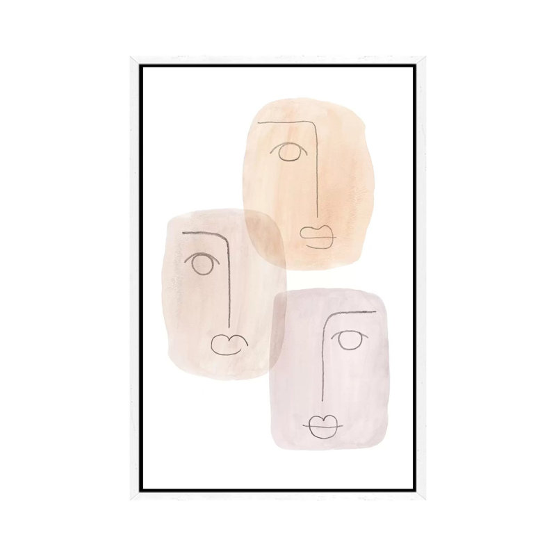 Abstract Boho Faces - Painting on Canvas, 101.6cm H x 66.04cm W x 3.81cm D, White Framed