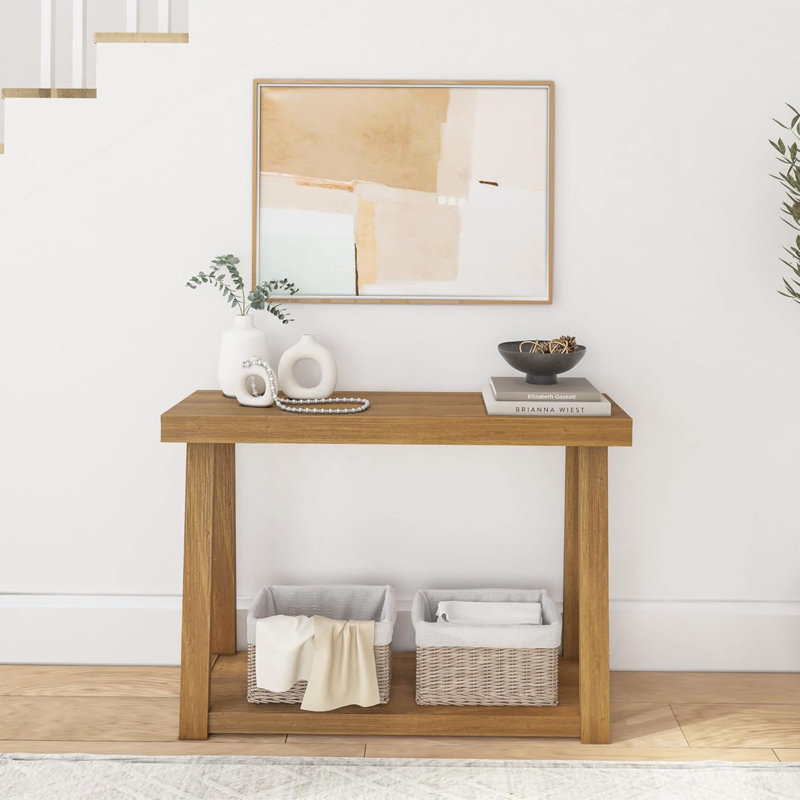 Console en bois massif avec rangement, 46 po