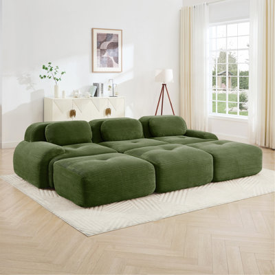 Canapé modulaire à trois places avec 3 repose-pieds en tissu velours côtelé sans assemblage pour animaux de compagnie accoudoirs ultra larges incurvés 32D haute résilience éponge salons