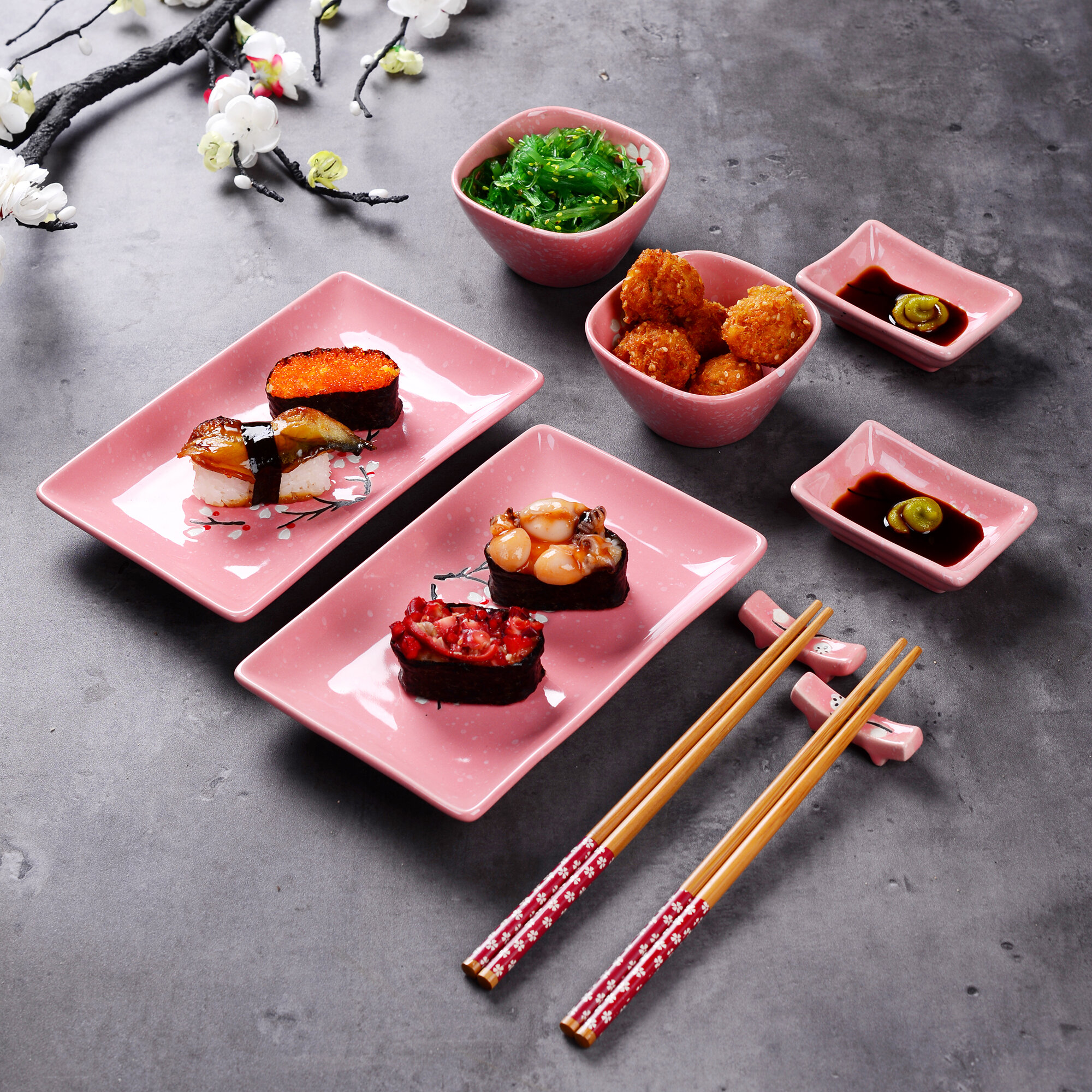 Tabletops Gallery 20 Piece Sushi Dinnerware Set, Service for 4, Red