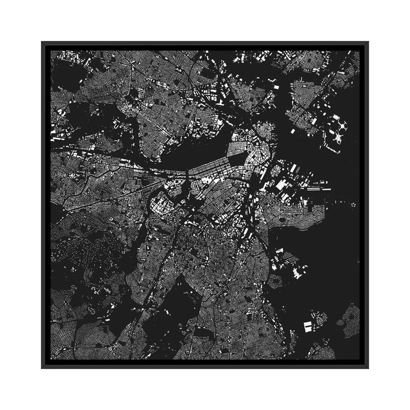 « boston », impression verticale sur toile tendue en noir, H 37 po x l 37 po x P 1,5 po, Toile avec cadre noir, Pas de tapis