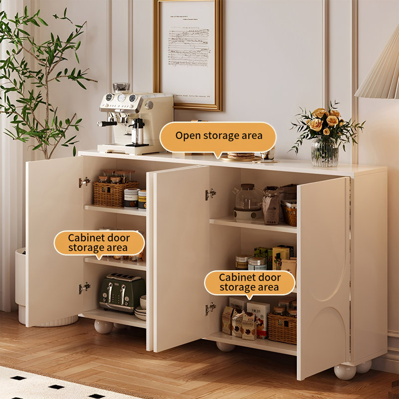 Buffet multifonctionnel de style Mid-antique, H 35,43 po x l 64,25 po x P 15,74 po, Blanc