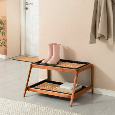 Premium Solid Wood Boot Tray Stand with Natural Coir Mat - Entryway & Mudroom Shoe Organizer