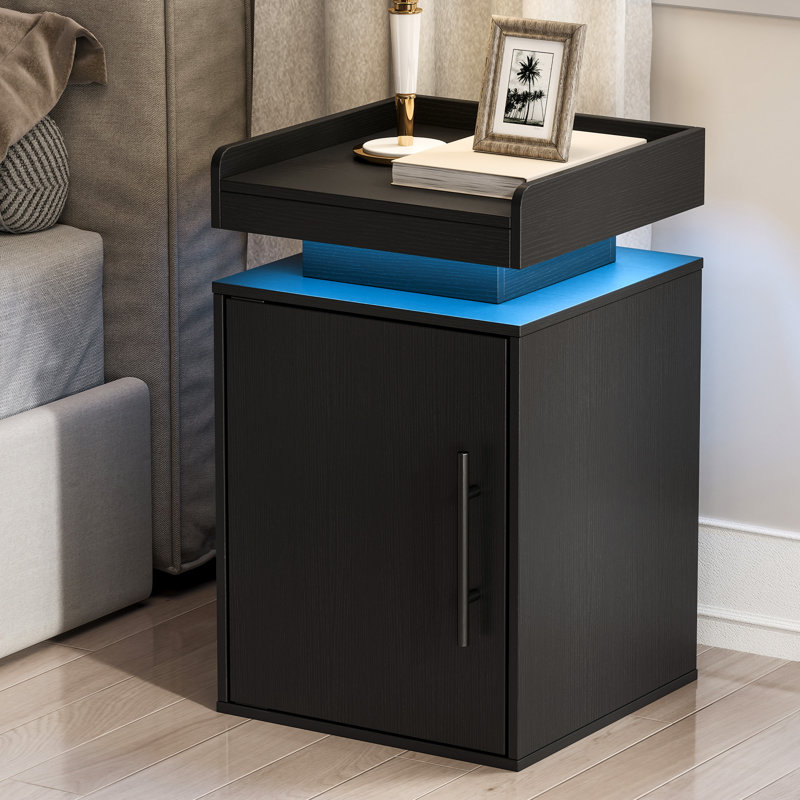 LED Nightstand with Magnetic Door, Modern Bedside Table with Adjustable Shelf for Bedroom, Individual