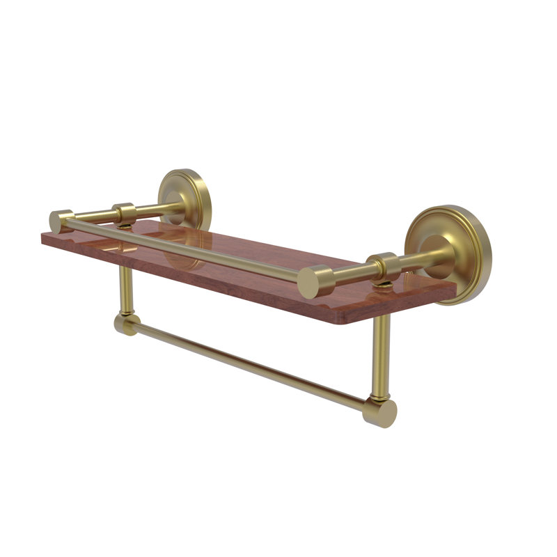 Alcott Bracket Shelf with Towel Bar, Satin Brass, 5" H x 16" W x 5" D