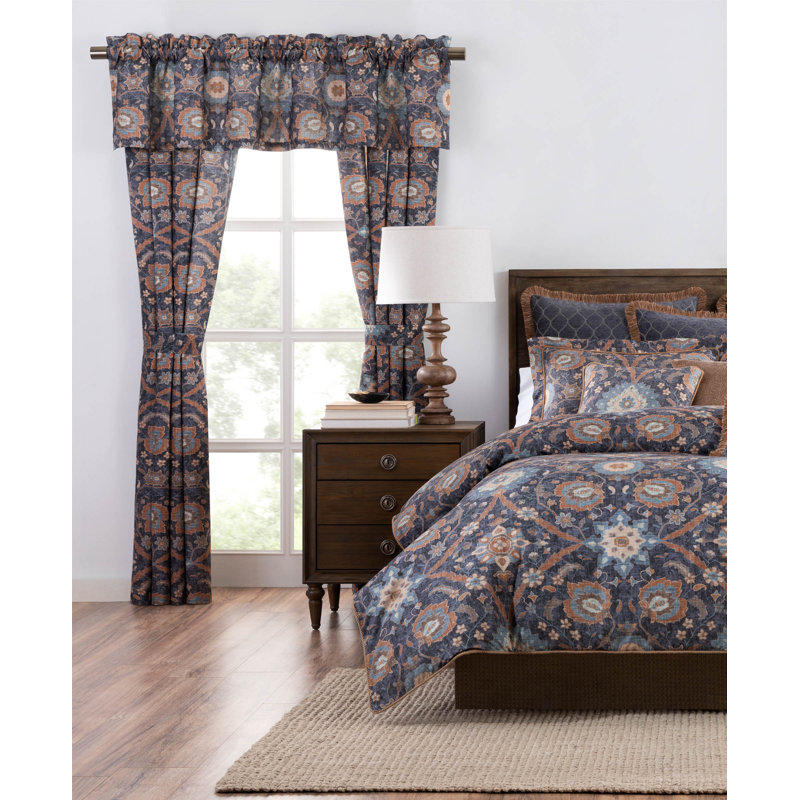 Blue Cotton Floral Window Panel Set