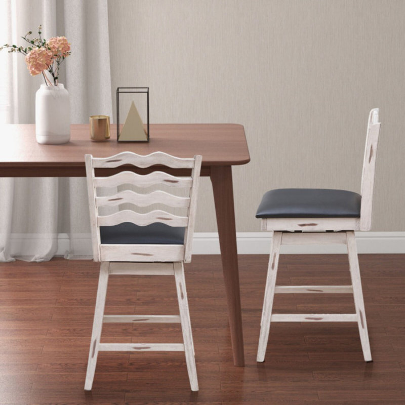 Set of 2 360° Swivel Bar Stools with Rubber Wood Frame and Ergonomic Backrest and Footrest