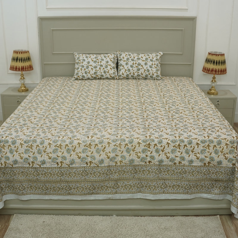Fabdivine Pure Cotton Bedsheet Set – Handmade Bedsheet with Matching Pillow Covers – Premium Bedding, Vasundhara,