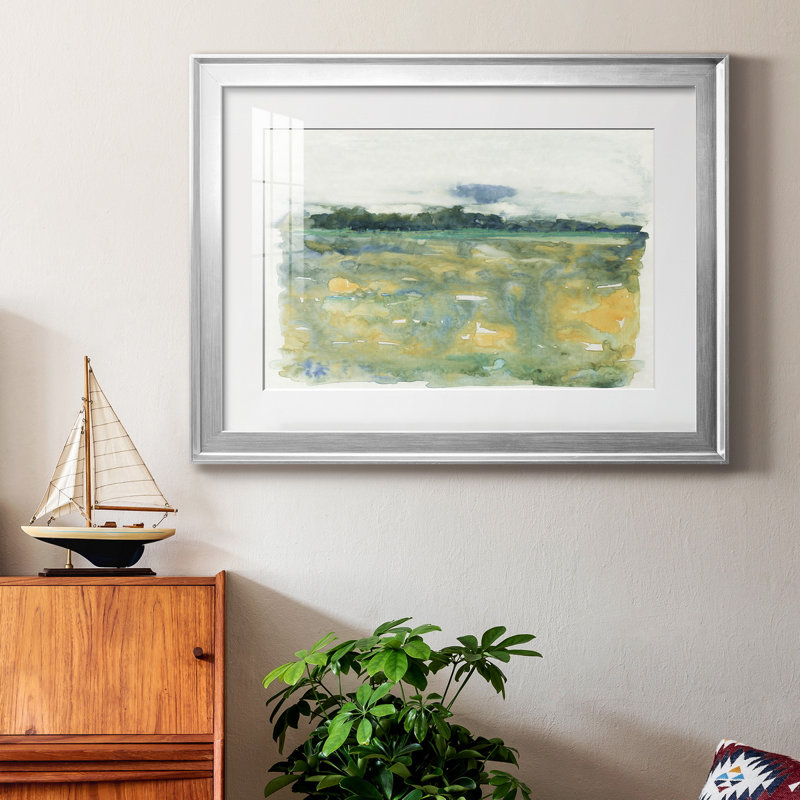 «Flowing Landscape II» - peinture encadrée, Argent, H 30,5 po x l 42,5 po x P 1 po, Blanc