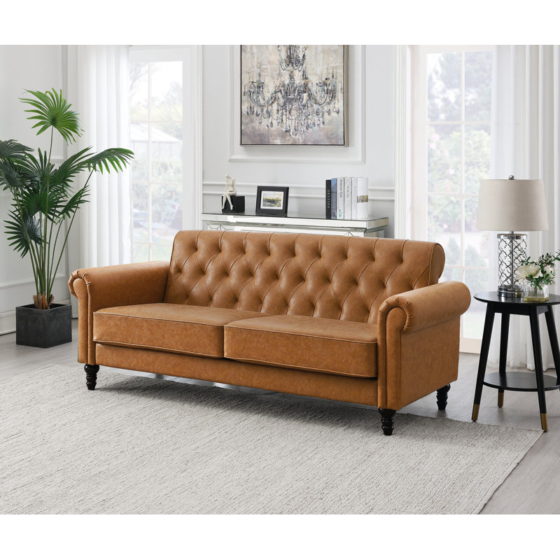 Lemoyne 3 Seater Faux Leather Sofa, Tan