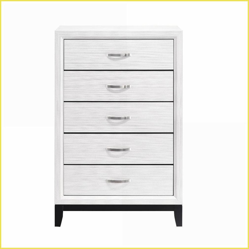 Commodes et amp; Armoire-penderie, commode blanche contemporaine à 5 tiroirs | Blanc | Bois