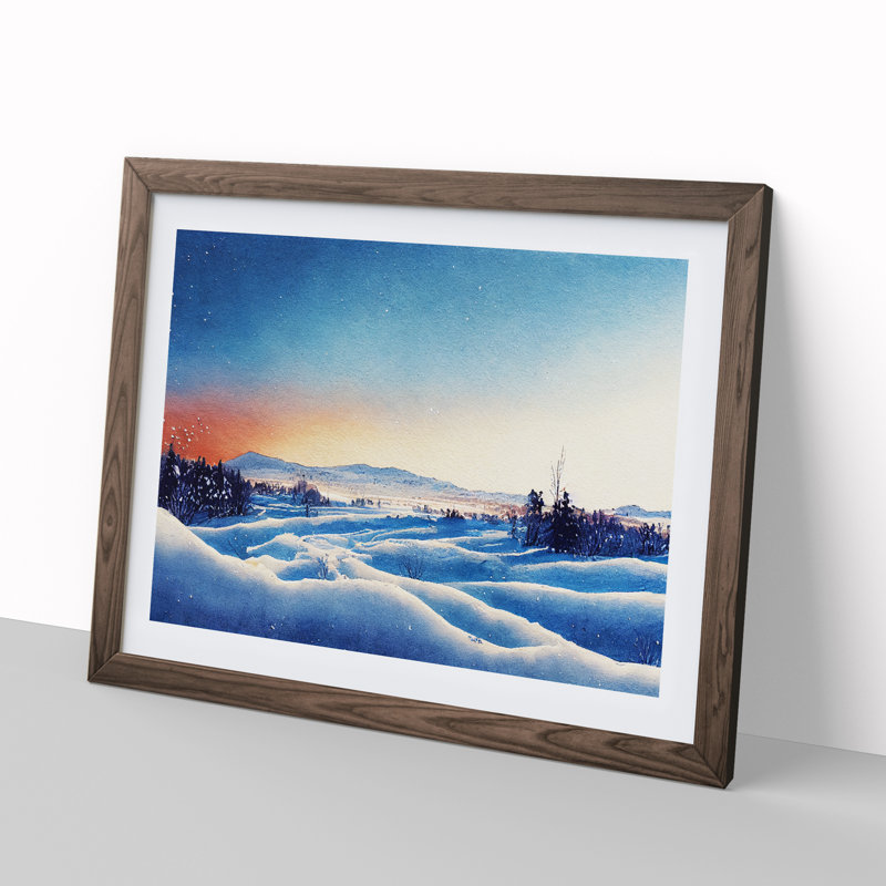 XH1022-10235X Winter Landscape Sunset Vol.1 1 Piece Single Picture Frame Wall Art, 46cm H x 64cm W x 2cm D, Walnut Framed