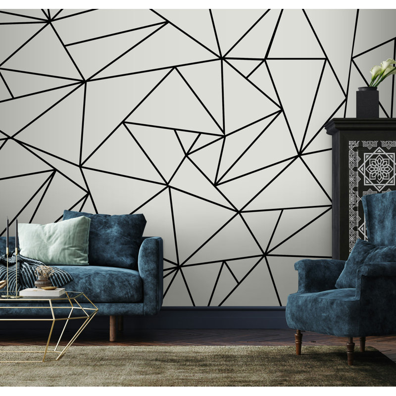 Papier peint amovible géométrique triangulaire noir et blanc, L 48,96 po x l 75 po