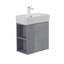 Meuble-lavabo à fixation murale 21,6 po avec lavabo en céramique, porte à fermeture en douceur, tablette gauche flottante, assemblage requis, gris
