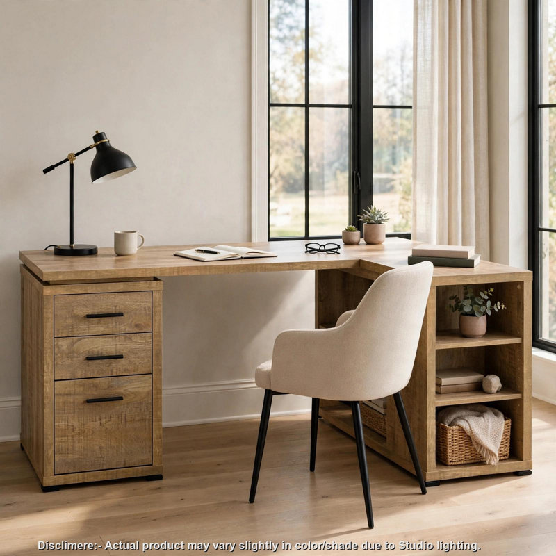Bureau d'ordinateur en Y de 60 po à 3 tiroirs avec tablette ouverte brun manguier Yena