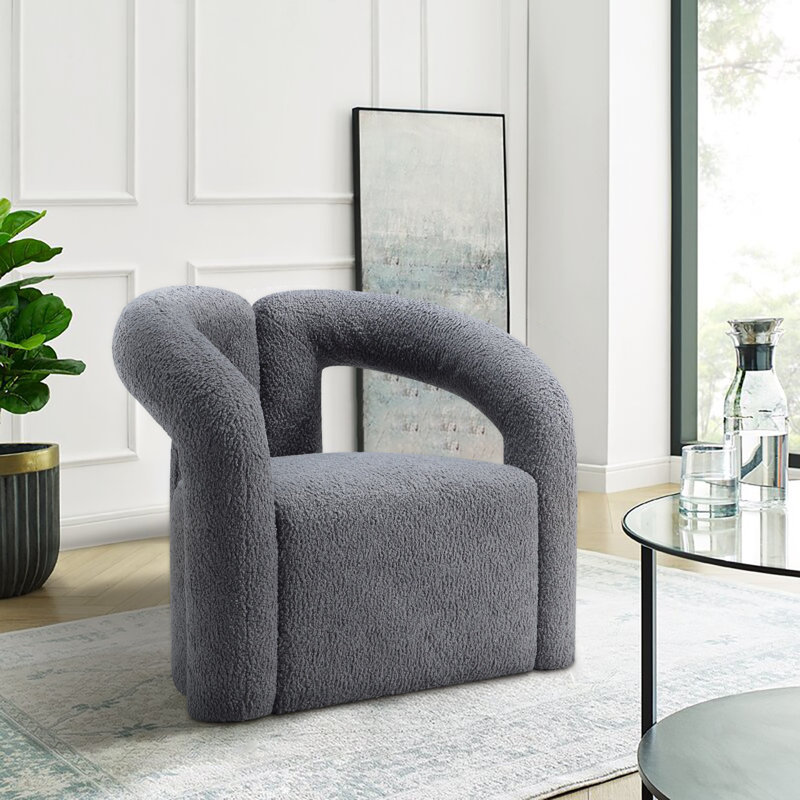 Fauteuil demi-tonneau gris Darian, Boucle gris