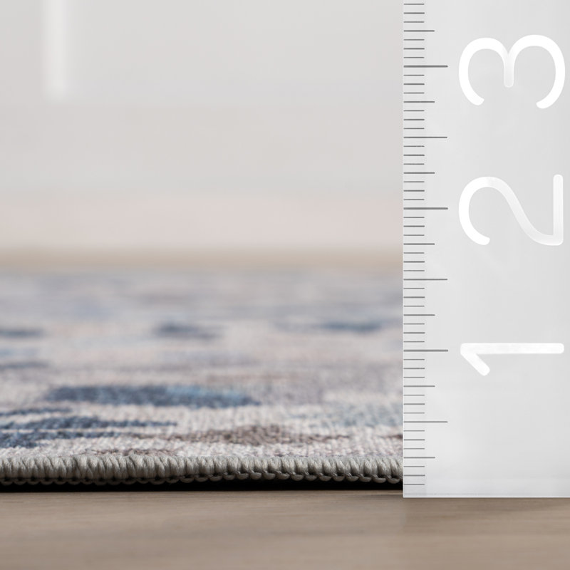 Ines Blue Machine Printed Washable Rug, Rectangle 3' x 5'