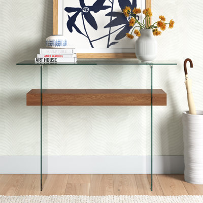 39.4" Narrow Glass Console Table with Storage