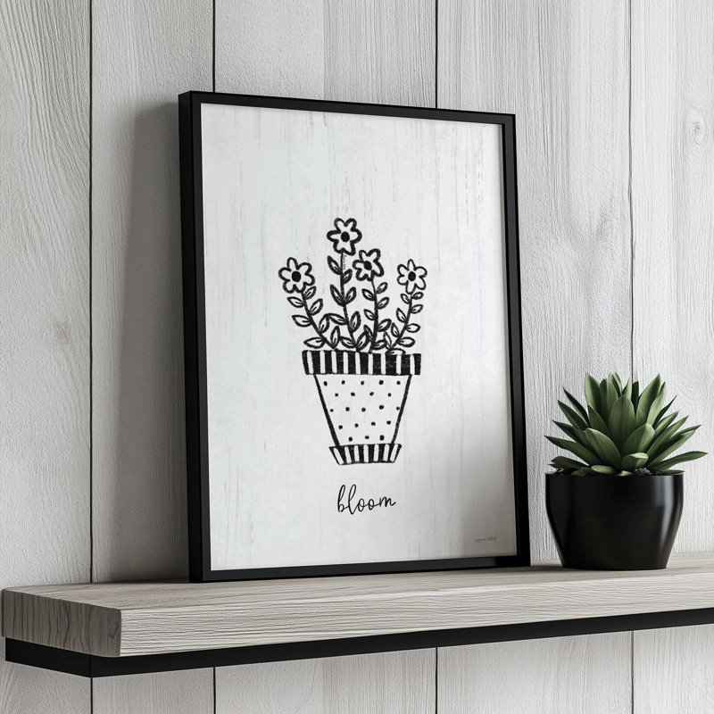 «Funky Flowers - Bloom» par Annie Lapoint, reproduction d'art, L 30 x H 40, Noir, Impression encadrée