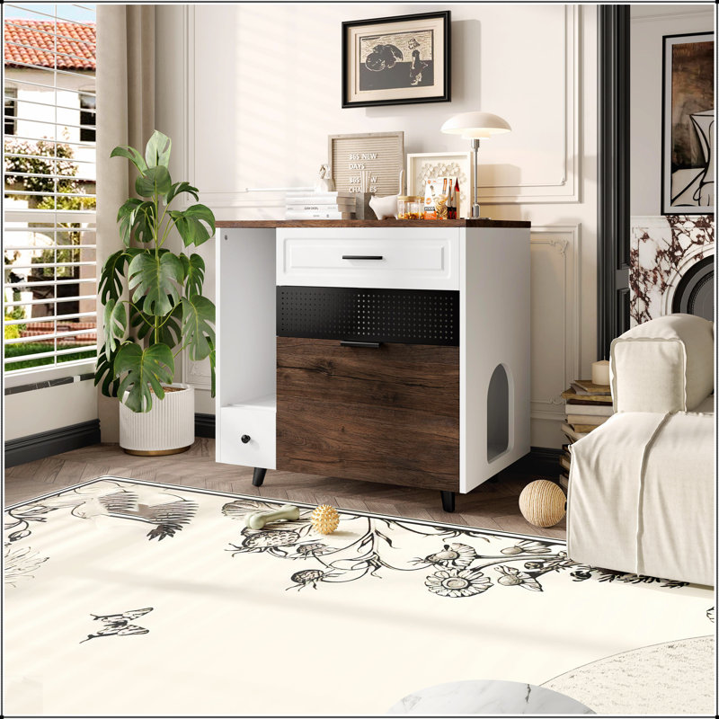 Enceinte de litière pour chat, meuble de litière cachée pour l'intérieur avec 2 tiroirs et porte, table de bout pour chat