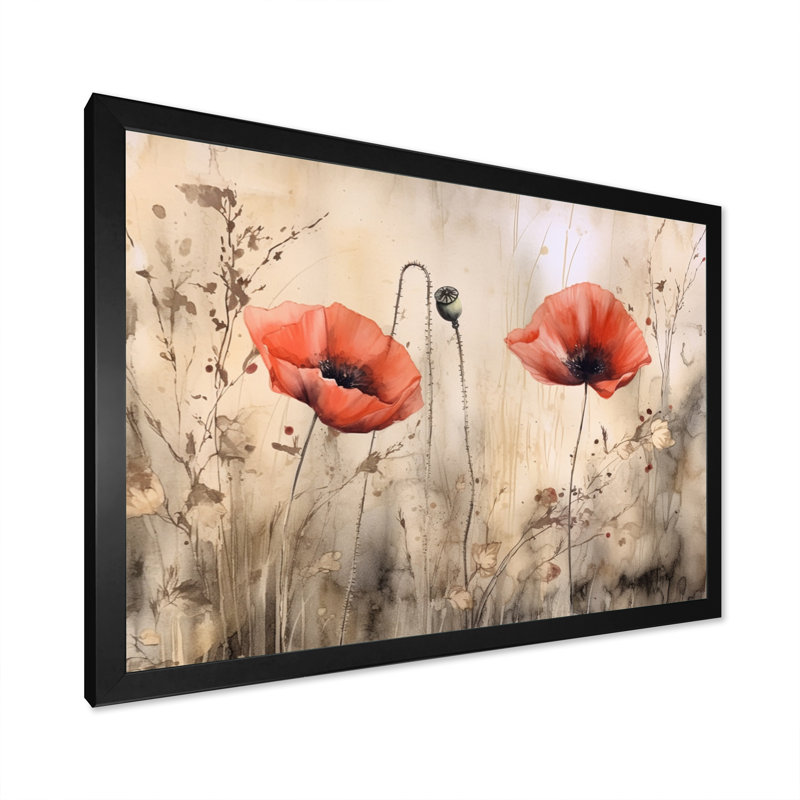 Brilliant Poppies III sur toile, H 16 po x l 32 po x P 1 po, Cadre photo noir simple