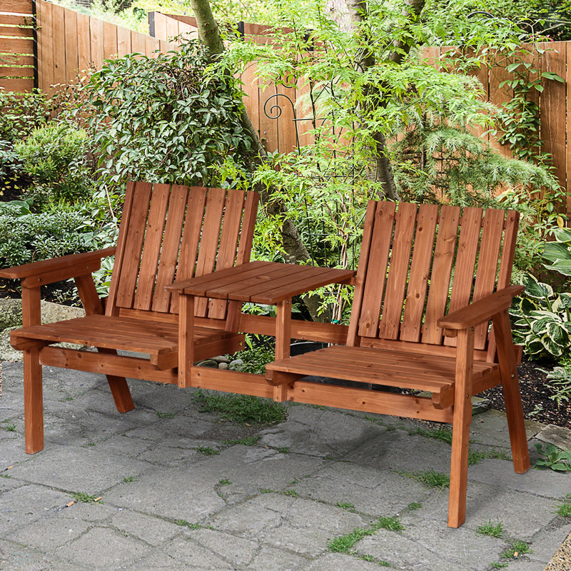 Banc de jardin avec table du milieu et trou pour parasol