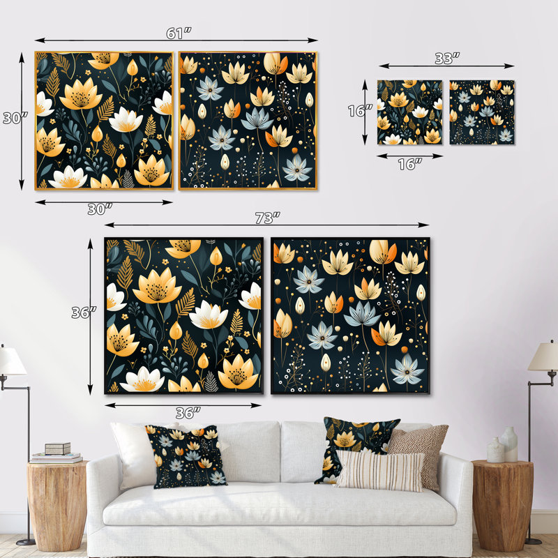 Doerun - Ensemble de 2 collages carrés botaniques abstraits, H 36 po x l 73 po, Toile tendue