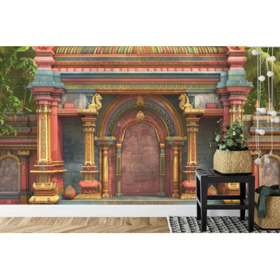 South Indian Temple Gopuram Entrance Wall Mural for Home Decor