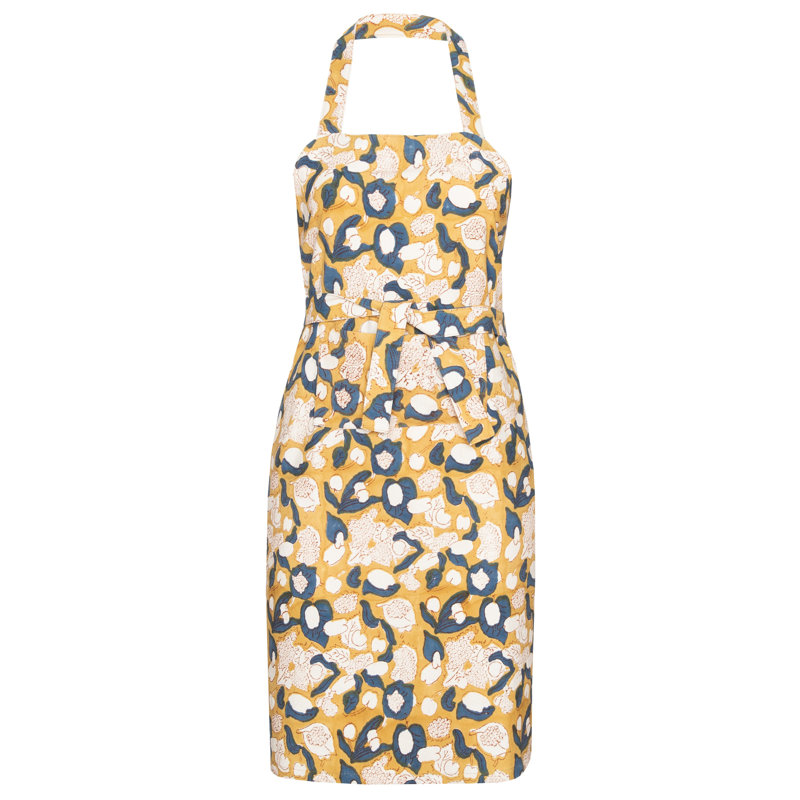 Bryssa Floral Cotton Bib Apron, Mustard/Gray/White