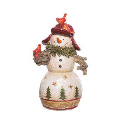 Figurine bonhomme de neige avec cardinaux