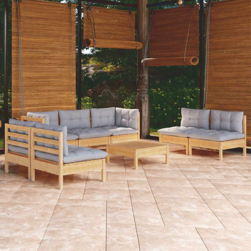 Lashanique 7 - Person Patio Conversation Set with Cushions, Gray, Oak