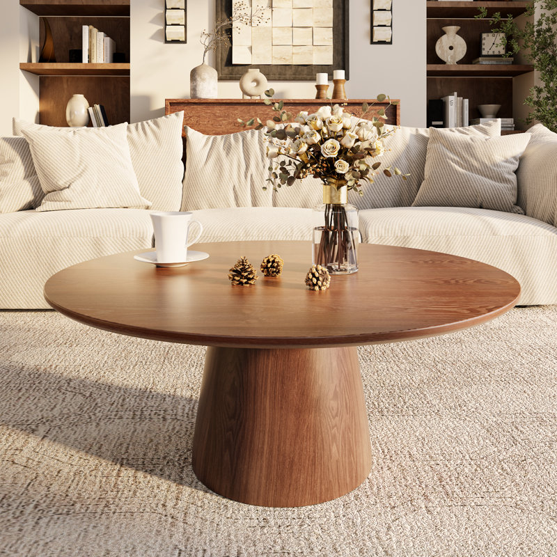 Table basse ronde en bois massif de style Mid-Century pour le salon et la décoration intérieure