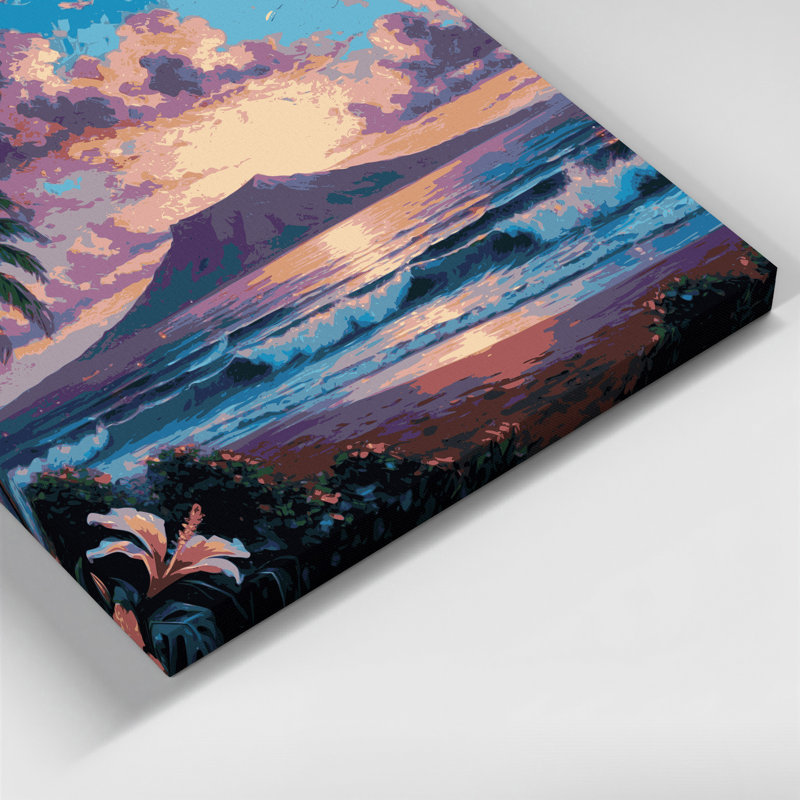 Art mural sur toile gris avec cités d'Hawaï, H 12 po x l 12 po