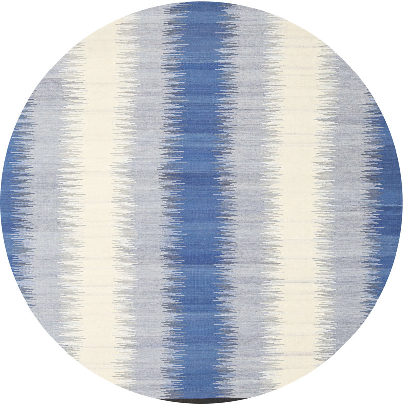 Tapis abstrait bleu / beige, Rond 7 pi