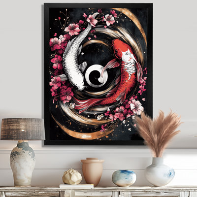 Sakura Yin And Yang Koi Pond I - Kois Fish Wall Art Print