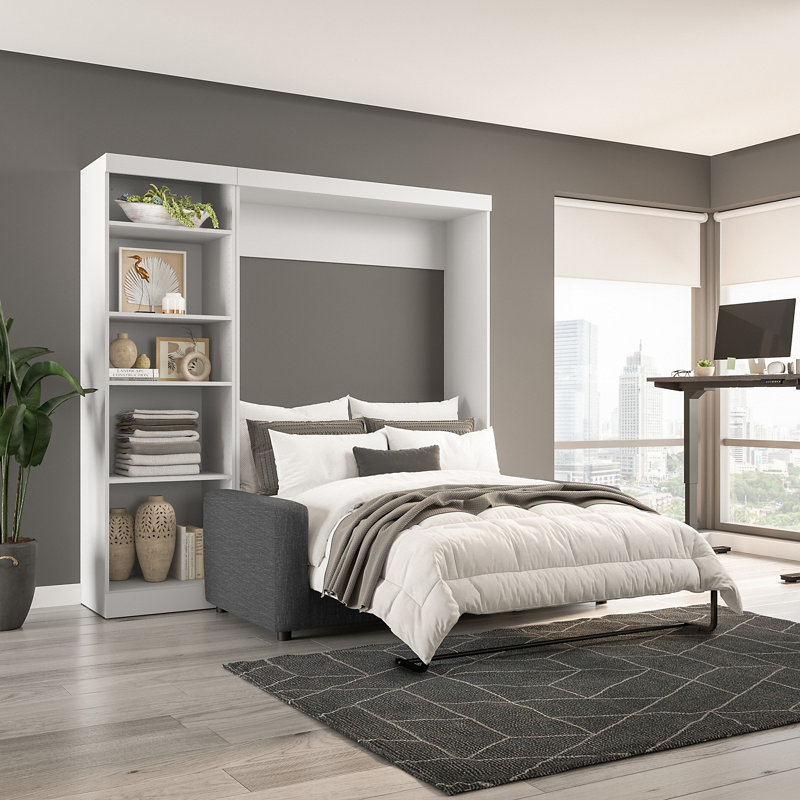Arlex Bed with Sofa and Shelving Unit, White/Gray, Full