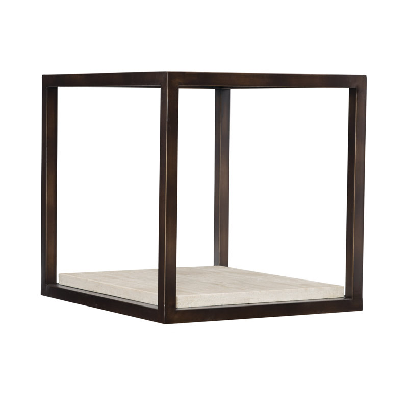 Transitional Brown Stone and Metal Rectangular End Table