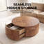 Table basse ronde en bois de ronce avec deux tiroirs cachés et base pivotante-923646280