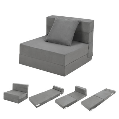 Canapé-lit convertible avec oreiller - Futon-lit une place en mousse mémoire - Matelas pliable et portable pour salon, chambre ou chambre d'amis - Design moderne et peu encombrant