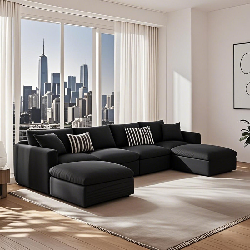 Upholstered Sofa, Black, 24.8" H x 123.8" W x 61.9" D