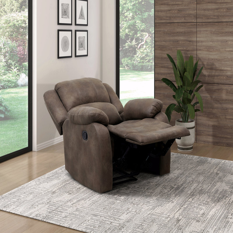 With Recliner Function Modern Reclining Chair Brown Polished Microfiber Pillowtop Arms Solid Wood Frame 1Pc Living Room Furniture